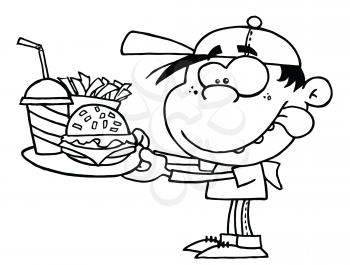 Royalty Free Clipart Image of a Kid With Fast Food