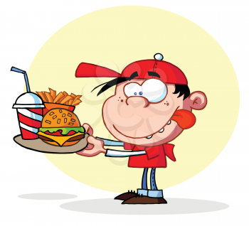 Royalty Free Clipart Image of a Child With Fast Food