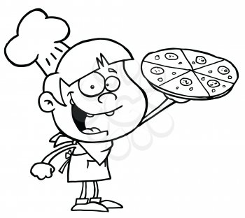 Royalty Free Clipart Image of a Boy With a Pizza