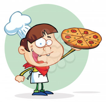 Royalty Free Clipart Image of a Boy With Pizza