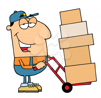Royalty Free Clipart Image of a Guy Moving Boxes