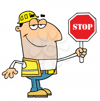 Royalty Free Clipart Image of a Highway Department Worker With a Stop Sign