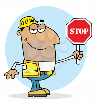 Royalty Free Clipart Image of a Man With a Stop Sign