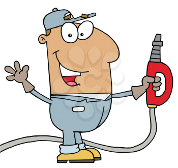 Royalty Free Clipart Image of a Man With a Gas Hose