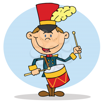 Royalty Free Clipart Image of a Cartoon Drummer Boy