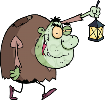 Royalty Free Clipart Image of an Igor Character Carrying a Lantern
