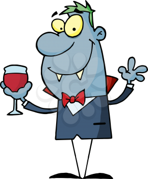 Royalty Free Clipart Image of a Vampire Holding a Glass of Blood