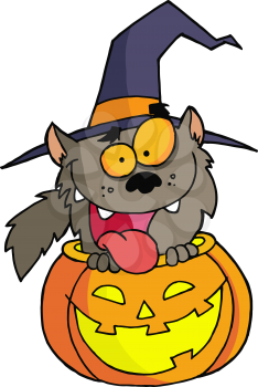 Royalty Free Clipart Image of a Werewolf in a Jack-o-Lantern