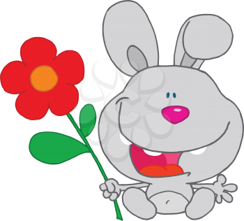 Royalty Free Clipart Image of a Rabbit With a Flower