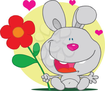 Royalty Free Clipart Image of a Rabbit Holding a Flower