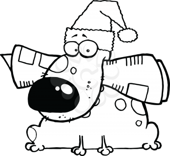 Royalty Free Clipart Image of a Dog in a Santa Hat With a Newspaper