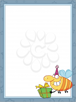 Royalty Free Clipart Image of a Frame With a Bumblebee in the Bottom Corner