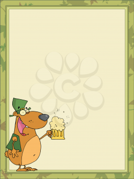 Royalty Free Clipart Image of a Bear With a Beer on a Frame