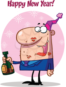 Royalty Free Clipart Image of a Man Covered in Kisses at New Year's
