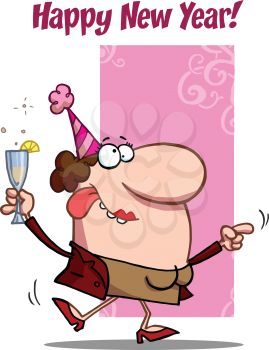 Royalty Free Clipart Image of a Woman Drinking on New Year's
