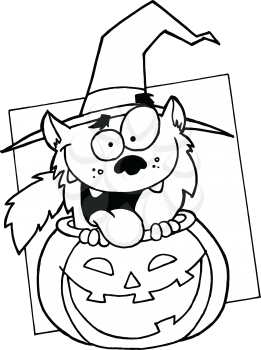 Royalty Free Clipart Image of a Werewolf in a Pumpkin