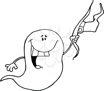 Royalty Free Clipart Image of a Ghost Tipping a Witch's Hat
