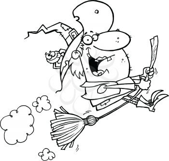 Royalty Free Clipart Image of a With on a Broomstick