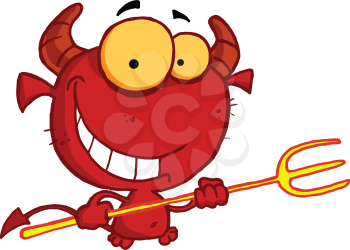 Royalty Free Clipart Image of a Devil and Pitchfork