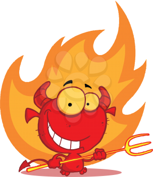 Royalty Free Clipart Image of a Devil and Flame