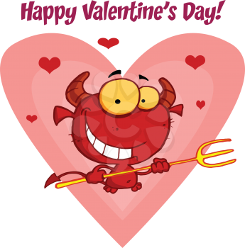 Royalty Free Clipart Image of a Devil on a Valentine Greeting