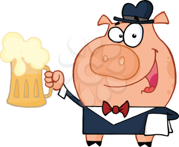 Royalty Free Clipart Image of a Pig With Beer