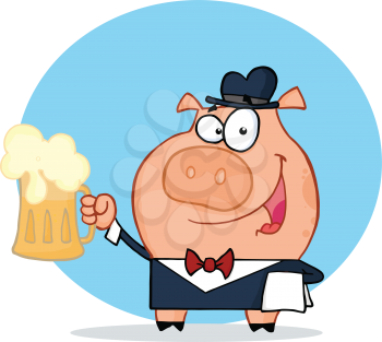 Royalty Free Clipart Image of a Pig With a Beer