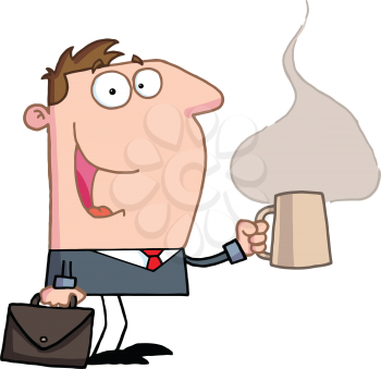Royalty Free Clipart Image of a Businessman Holding a Coffee