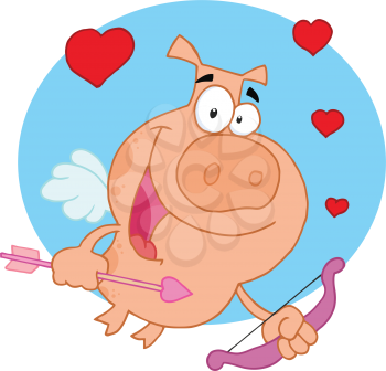 Royalty Free Clipart Image of a Pig Cupid