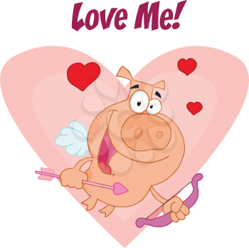 Royalty Free Clipart Image of a Pig Cupid on a Romantic Message