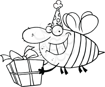Royalty Free Clipart Image of a Bumblebee With a Gift