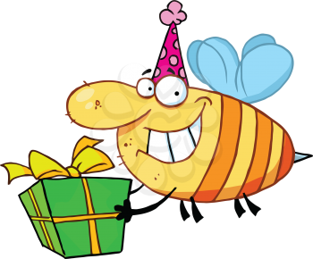 Royalty Free Clipart Image of a Bee With a Gift
