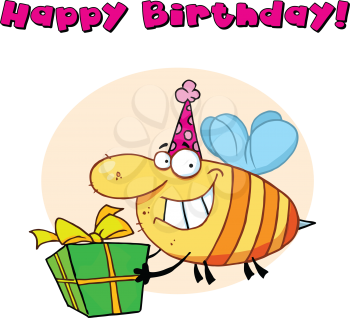 Royalty Free Clipart Image of a Bee on a Birthday Greeting