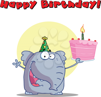Royalty Free Clipart Image of an Elephant Birthday Greeting