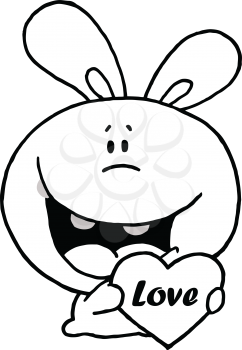 Royalty Free Clipart Image of a Bunny Holding a Heart With the Word Love
