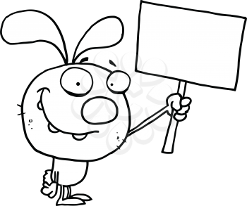 Royalty Free Clipart Image of a Rabbit Holding a Sign