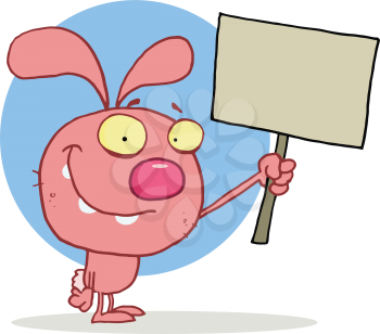 Royalty Free Clipart Image of a Bunny Holding a Sign