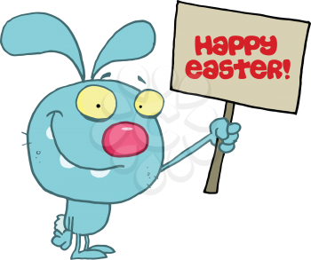 Royalty Free Clipart Image of a Bunny With a Sign