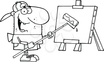 Royalty Free Clipart Image of a Man Painting an Easel With a Roller