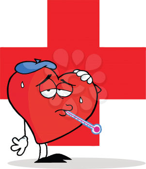 Royalty Free Clipart Image of a Sick Heart in Front of a Red Cross
