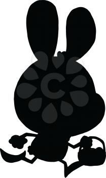 Royalty Free Clipart Image of a Silhouette of the Easter Bunny Running With a Basket of Eggs