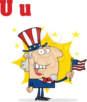 Royalty Free Clipart Image of Uncle Sam and the Letter U