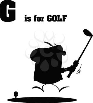 Royalty Free Clipart Image of a Golfer in Silhouette and the Letter G