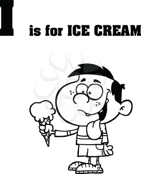 Royalty Free Clipart Image of a Boy Eating an Ice Cream