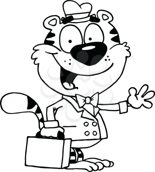 Royalty Free Clipart Image of a Waving Tiger Businessman