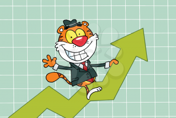 Royalty Free Clipart Image of a Tiger Riding a Chart