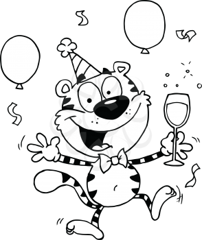 Royalty Free Clipart Image of a Tiger Partying