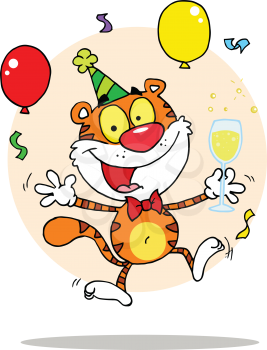Royalty Free Clipart Image of a Partying Tiger