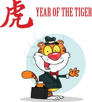 Royalty Free Clipart Image of a Businessman Tiger on a Year of the Tiger Design