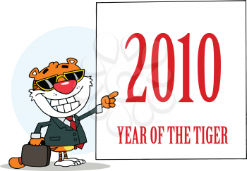 Royalty Free Clipart Image of a Businessman Tiger Beside a 2010 Calendar Page
